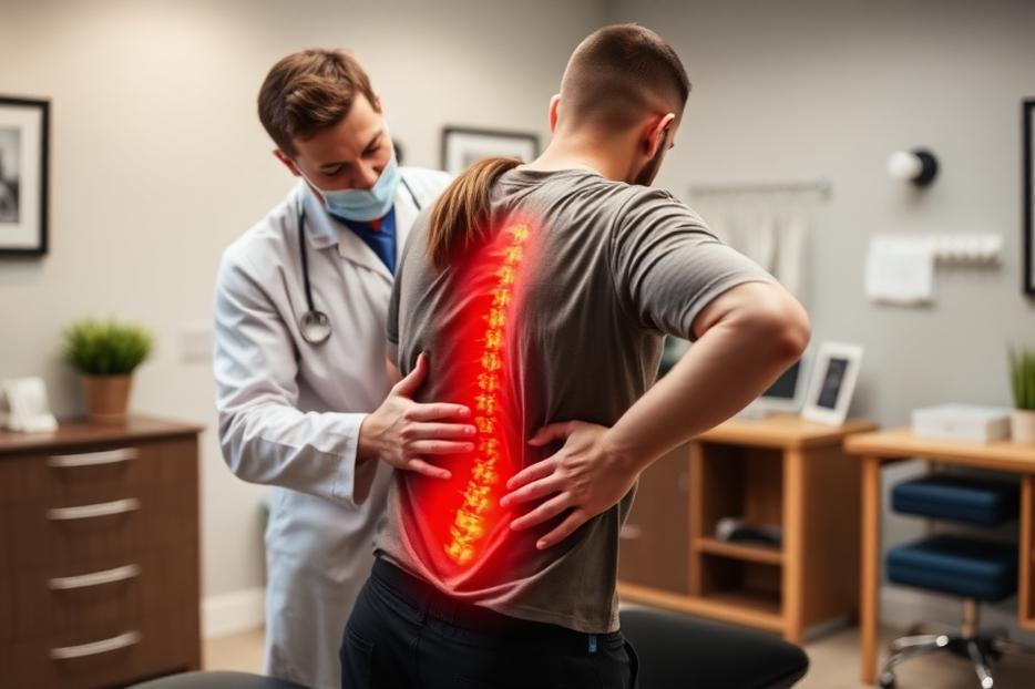 Chiropractor evaluating a patient's neck and upper back